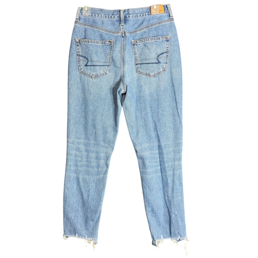 American Eagle Womens Size 6 Mom Jeans Distressed High Rise Raw Hem Blue Denim - Picture 3 of 16